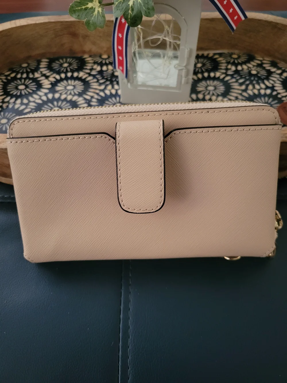 Michael Kors Blush Pink Saffiano Wristlet Clutch with Gold Logo